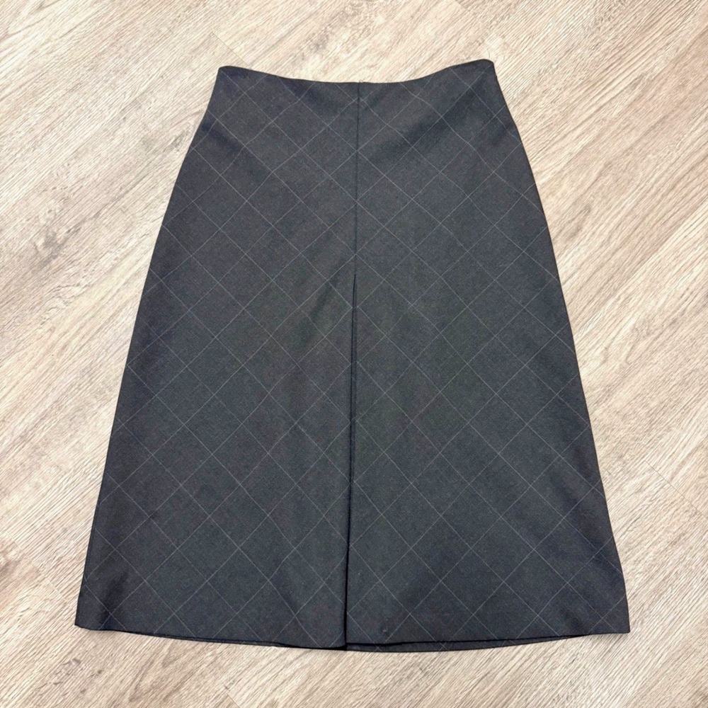 The Limited Stretch Gray Windowpane Plaid‎ Wool Blend A-Line Skirt Women Size 8